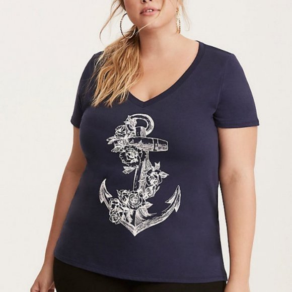 torrid Tops - `Plus size 3, NWT Torrid Navy Color Floral Anchor VNK Shirt